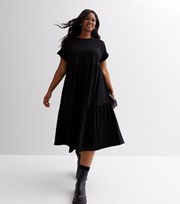New Look Curves Black Frill Sleeve Midi Smock Dress